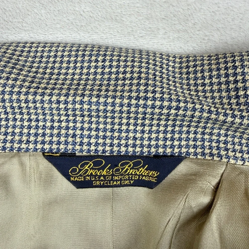 VTG Brooks Brothers Blazer Mens 40R Navy Cream Houndstooth Wool USA Union Made